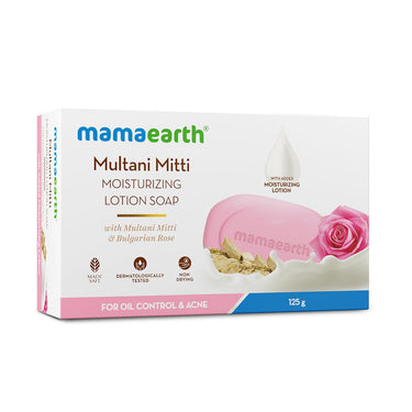 Mamaearth Multani Mitti Moisturizing Lotion Soap with Multani Mitti & Bulgarian Rose for Oil Control & Acne-125g|Benefits of Lotion in a Soap|Moisturizing Bathing Bar|Deeply Cleanses|76% TFM Grade 1